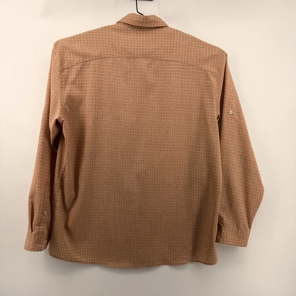 Orvis Western Yoke Fishing Shirt Men Large Orange Plaid Long Sleeve Button Down‎